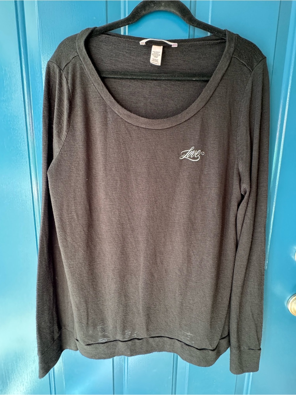 Victoria's Secret Black Long Sleeve Scoop Neck Top with 'Love' Script